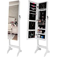 Ezigoo Espejo Joyero， Armario para Joyas con Espejo y Soporte Ajustable Armario joyero Blanco con Espejo- sin Marco y…